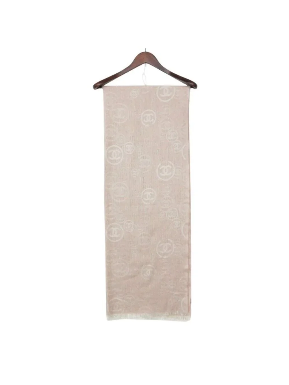 Chanel Shawl Cashmere Scarf Fringe CC Logo All Over Pattern Pink